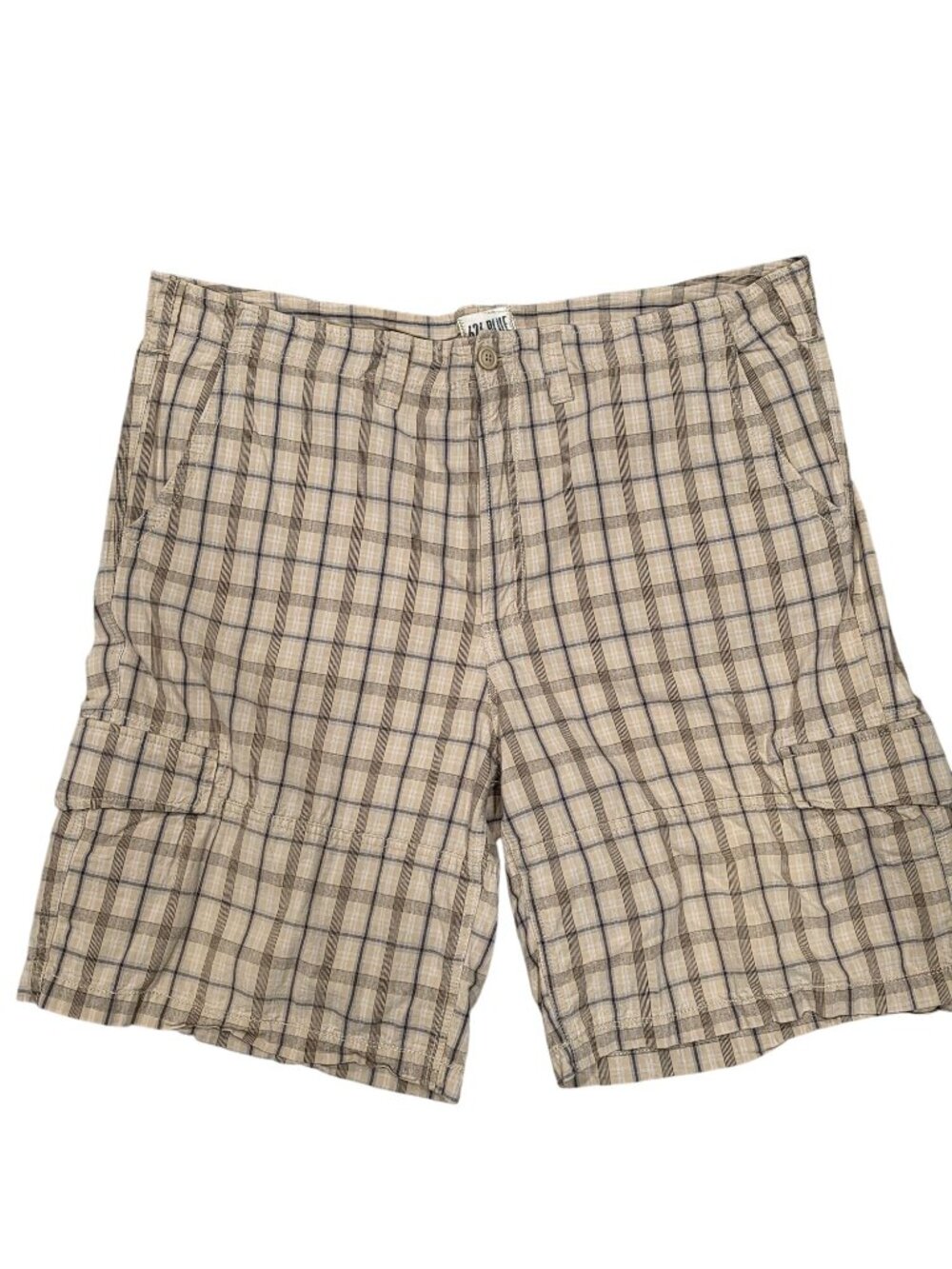 626 Blue Mens Beige Plaid Cargo Shorts Size 46 100% Cotton Made In Vietnam
